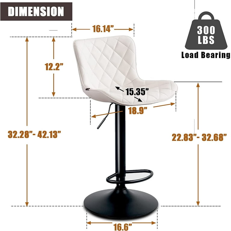 Kidol Shellder Bar Stools Set of 2 White Adjustable Swivel High