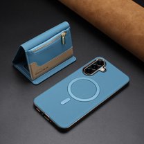 ELEHOLD Case for Samsung Galaxy A06, 2-in-1 Detachable Magnetic Zipper Leather Wallet Case with Card Holder, RFID Blocking Folio Flip Cover,Lightblue