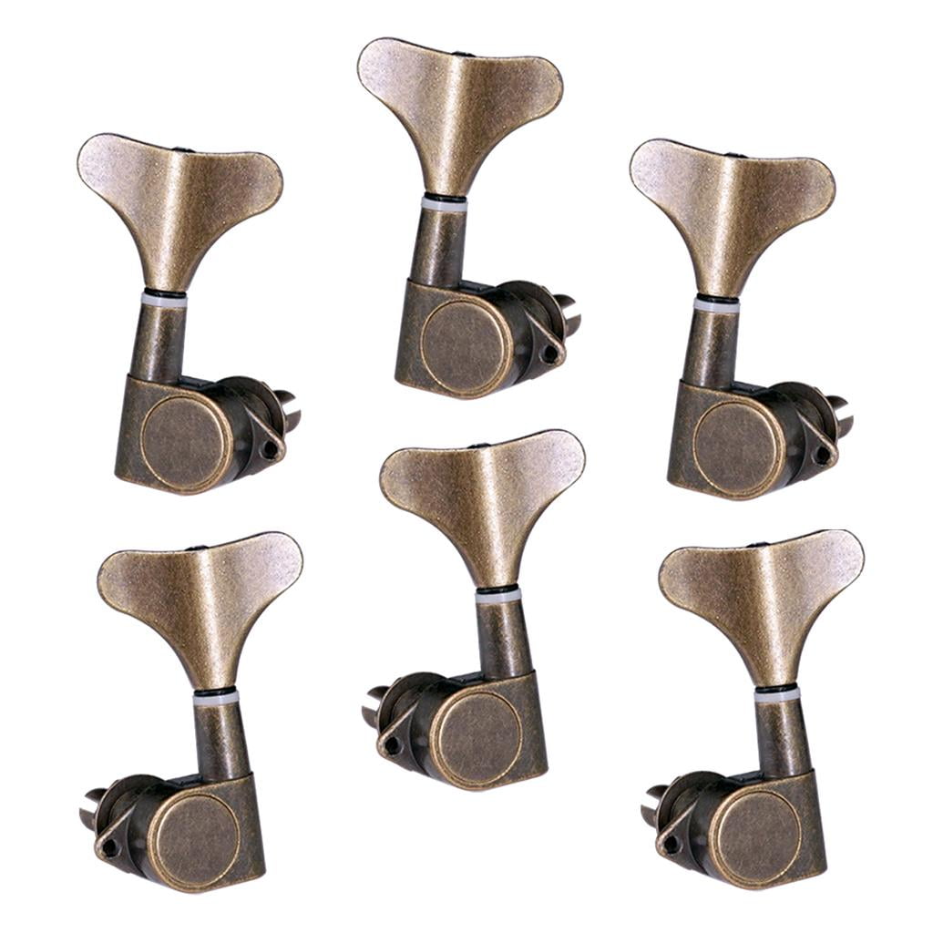 QccHieUs Pack of 6 Bass Tuning Pegs Keys Machine Head Tuners for Bass Bronze 3R3L, Zinc