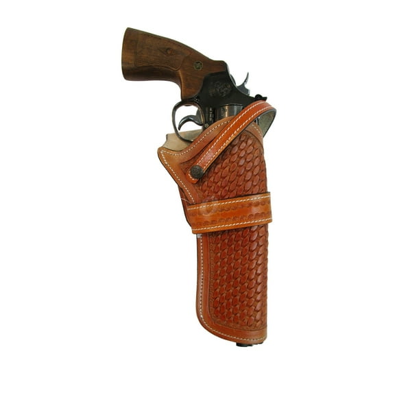Leather Holster Basket Tooled Long Barrel Western Gun Cover Tan Color - Right Handed