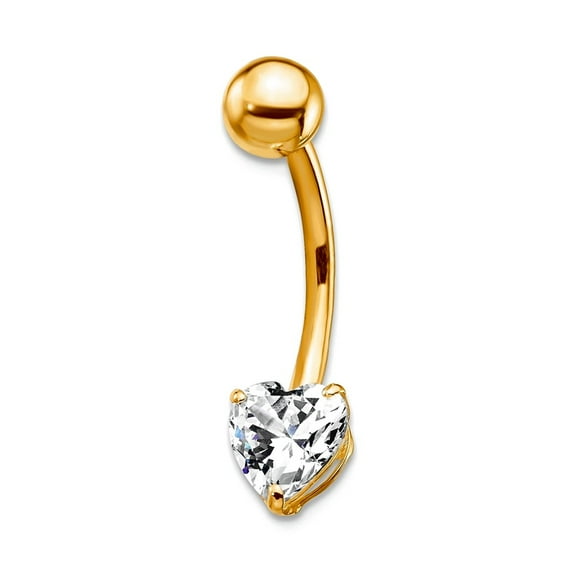 10k Yellow Gold With 6x6 Love Heart Belly Ring Dangle 22x6mm Wide Body Piercing Ring for Women