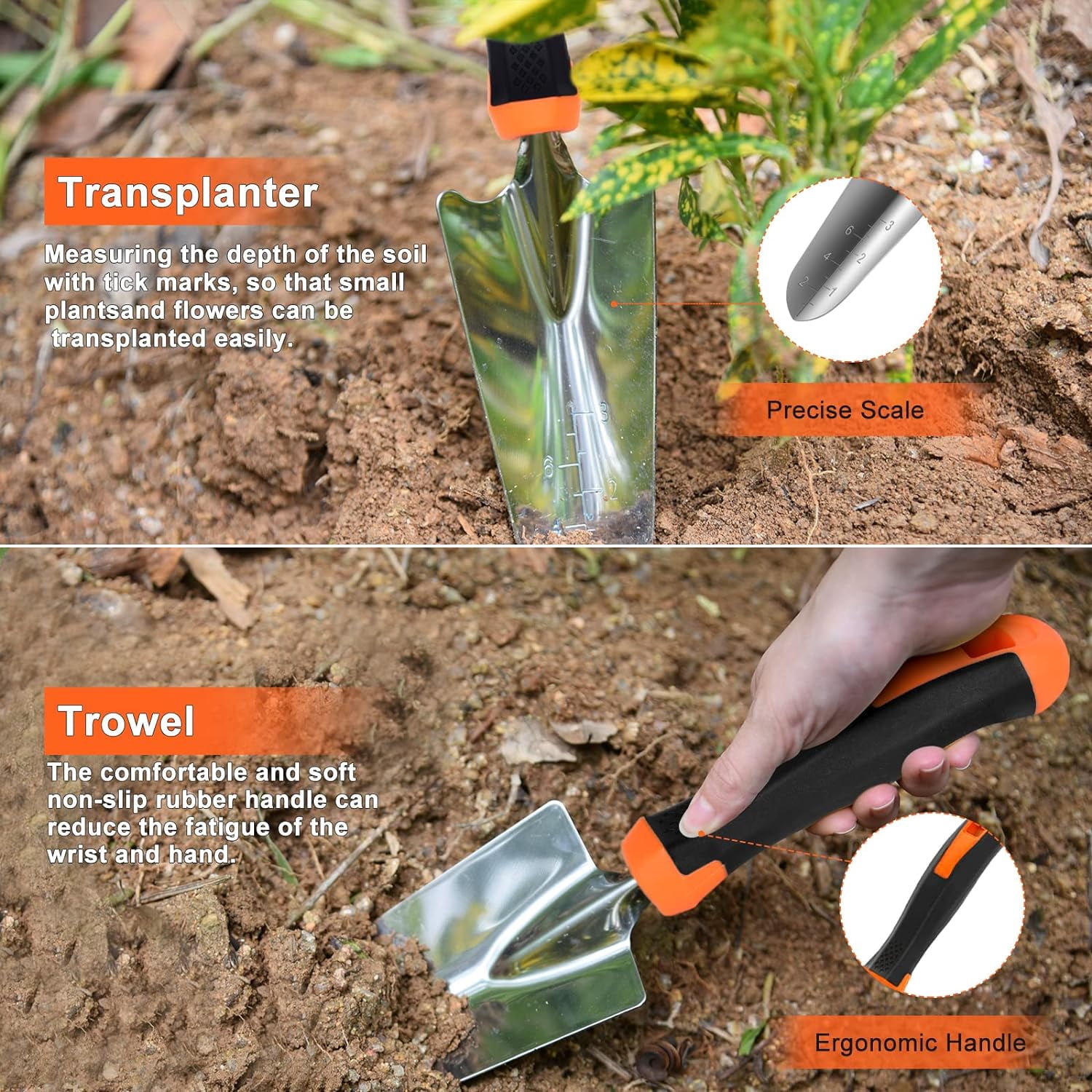 Garden Tools Set,10 Piece Stainless Steel Heavy Duty Gardening Tools Set for Planting Pruning Gardening Kit with Durable Gardening Bag Gloves Gift Box Ideal Garden Gifts for Women Men(Orange)