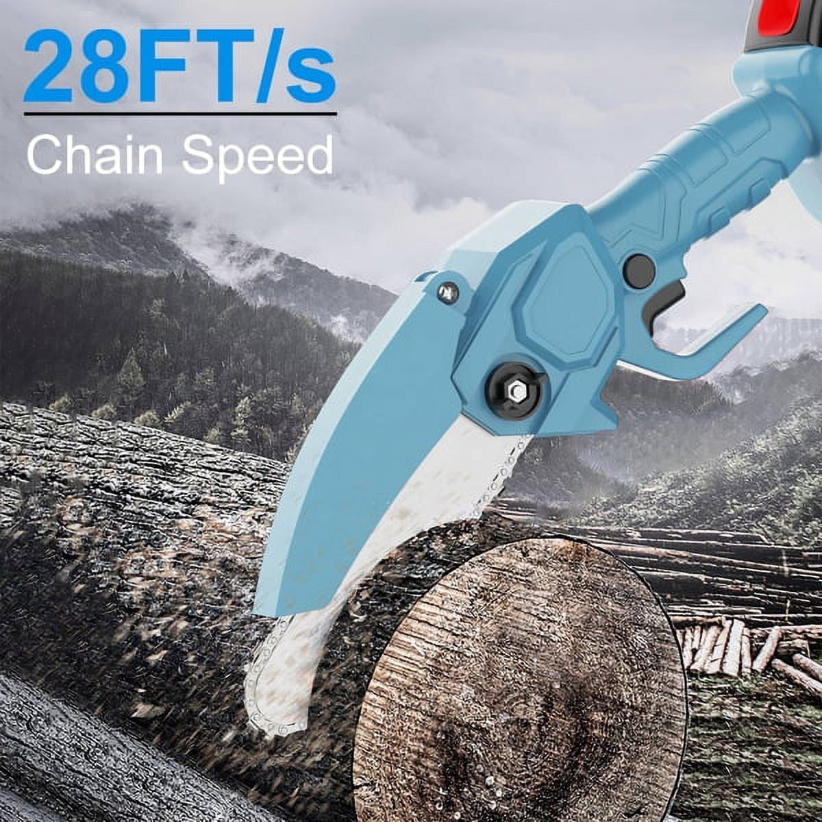 4" & 6" Cordless Mini Chainsaw Set - 20000RPM with 2 Batteries, 2 Chains & Safety Gloves, Electric Brushless Saw for Wood/Tree Cutting, Blue