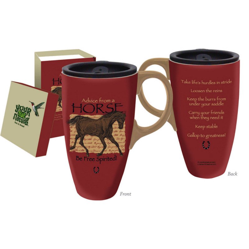 Boxed Ceramic Travel Latte Mug 17oz, Advice from a Horse