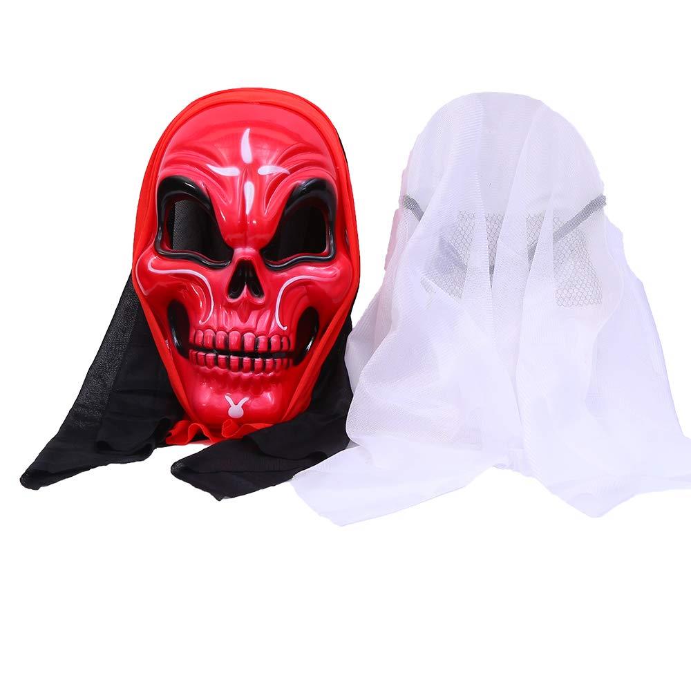 Elegantoss Halloween Creepy Scary or Funny Skull Mask with Light-Up Eyes Prop for Horror Halloween Party Decoration Costume Cosplay (White)