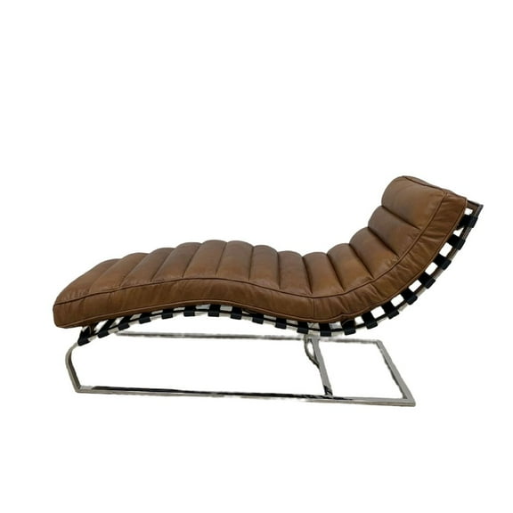 Crafters and Weavers Plano Modern Channeled Leather Chaise Lounge - Light Brown Leather