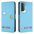thumbnail image 3 of Phone Case for Samsung Galaxy S21, Folding Faux Leather Cute Animal Pattern Wallet Flip Cover with Card Holder & Wrist Strap, Magnetic Closure Shockproof Kickstand Phone Case - Blue, 3 of 8