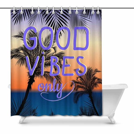 MKHERT Good Vibes Only with Summer Tropical Palm Tree Decor Waterproof Polyester Bathroom Shower Curtain Bath 66x72 inch