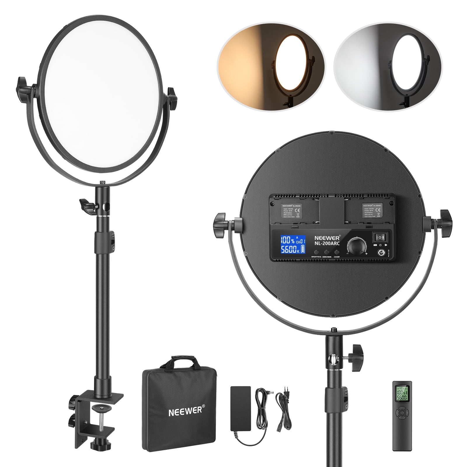 Neewer Round LED Panel Video Lighting with 2.4G Wireless Remote Ultra Thin Studio Light 10.6 Inch 30W Dimmable Bi-color 3200-5600K Portrait Light with Battery Holder/AC Adapter Battery Not Included 