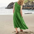 thumbnail image 5 of Dndkilg formal Dresses for Women Petite Floral Boho Womens Long Maxi Dresses Cotton Linen Tank T Shirt Dresses Long Sleeveless Flowy Sundresses for Juniors with Pockets Green 3XL, 5 of 7