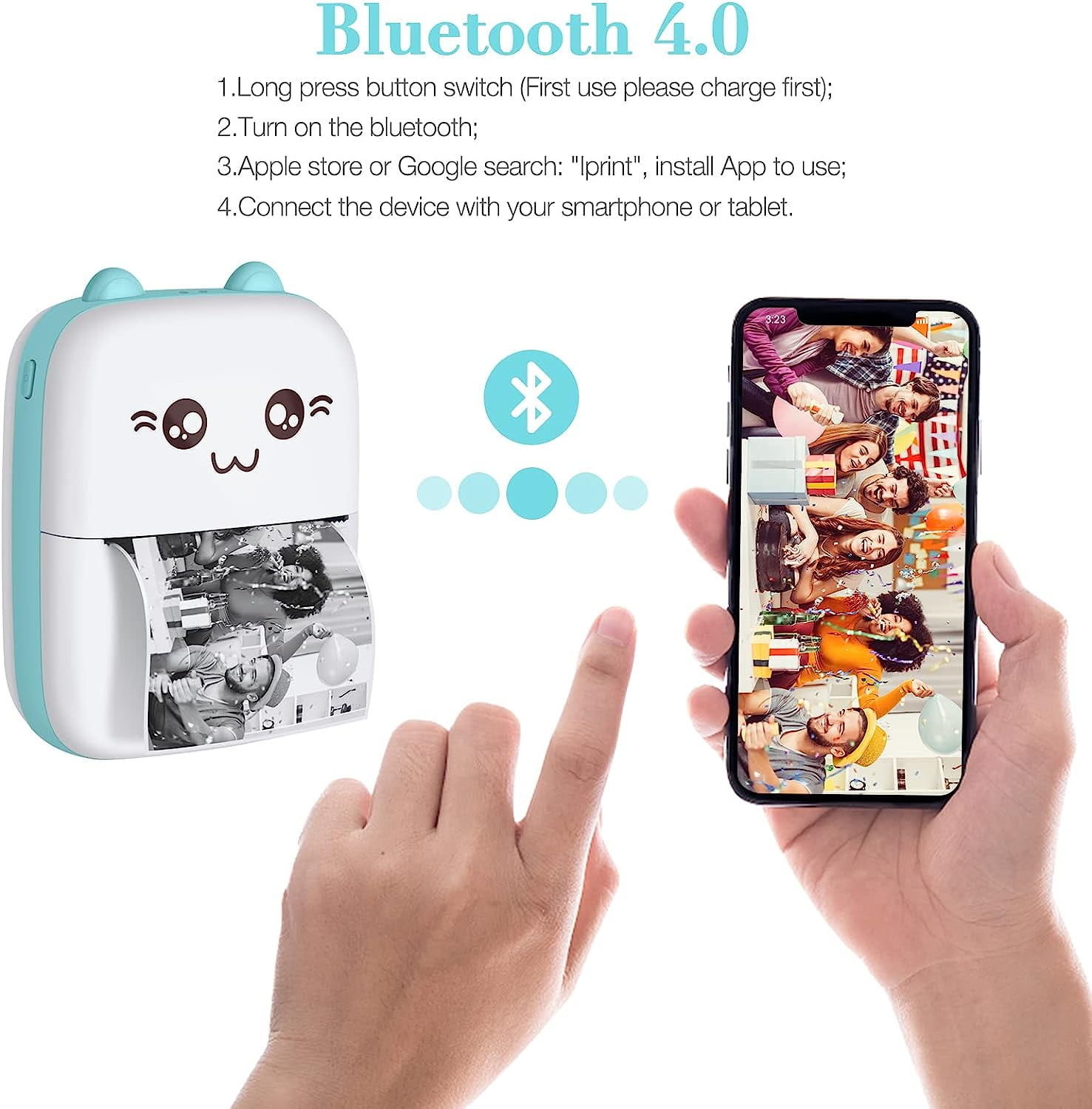 Ryhampaper Mini Pocket Thermal Printer, Portable Wireless Bluetooth Photo Sticker Paper Inkless Printing, Green