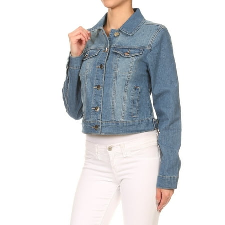denim jacket juniors cropped stretch sleeve premium dialog displays option button additional opens zoom