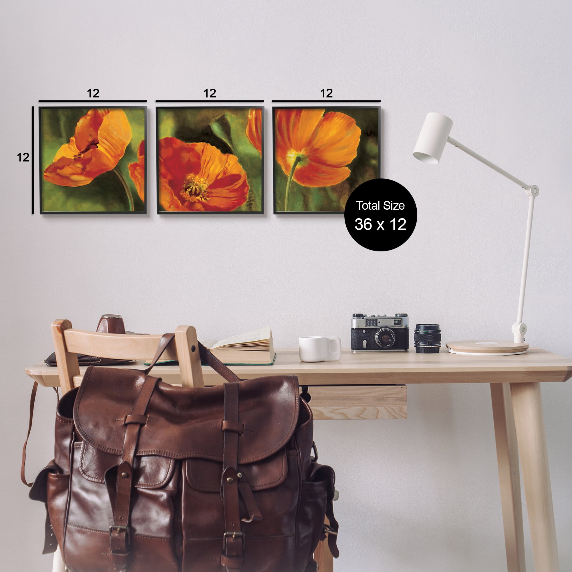 Stupell Wild Poppy Blooms Flower Garden Botanical & Floral Painting Black Framed Art Print Wall Art, Set of 3