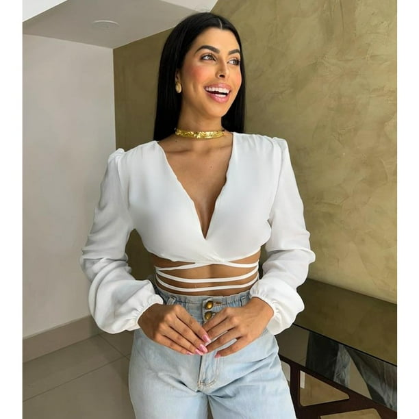Blusa corta de manga larga con lazo de Princess Duna Deng Xun unisex Walmart en linea