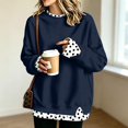 thumbnail image 2 of Caixia Womens Comfy Dark Blue Crew Neck 2 in 1 Layered Look Sweatshirt with Thumbhole Cuffs Relaxed Fit Hoodless Pullover Top for Women Autumn Wardrobe, 2 of 7