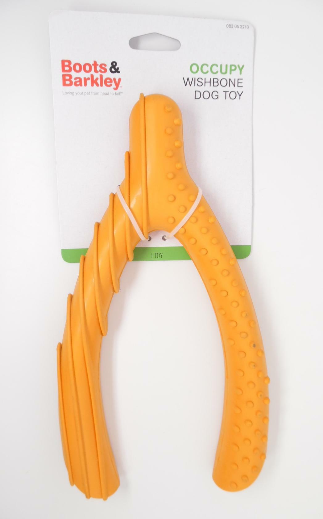 Boots Barkley Rubber Teething Aid Occupy Wishbone Dog Toy Bright Orange