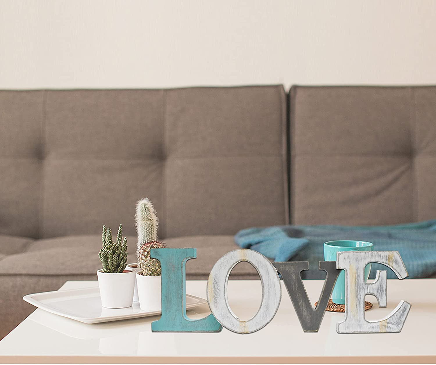 Wooden Love Sign Block Letters for Wall Decor - Rustic Standing