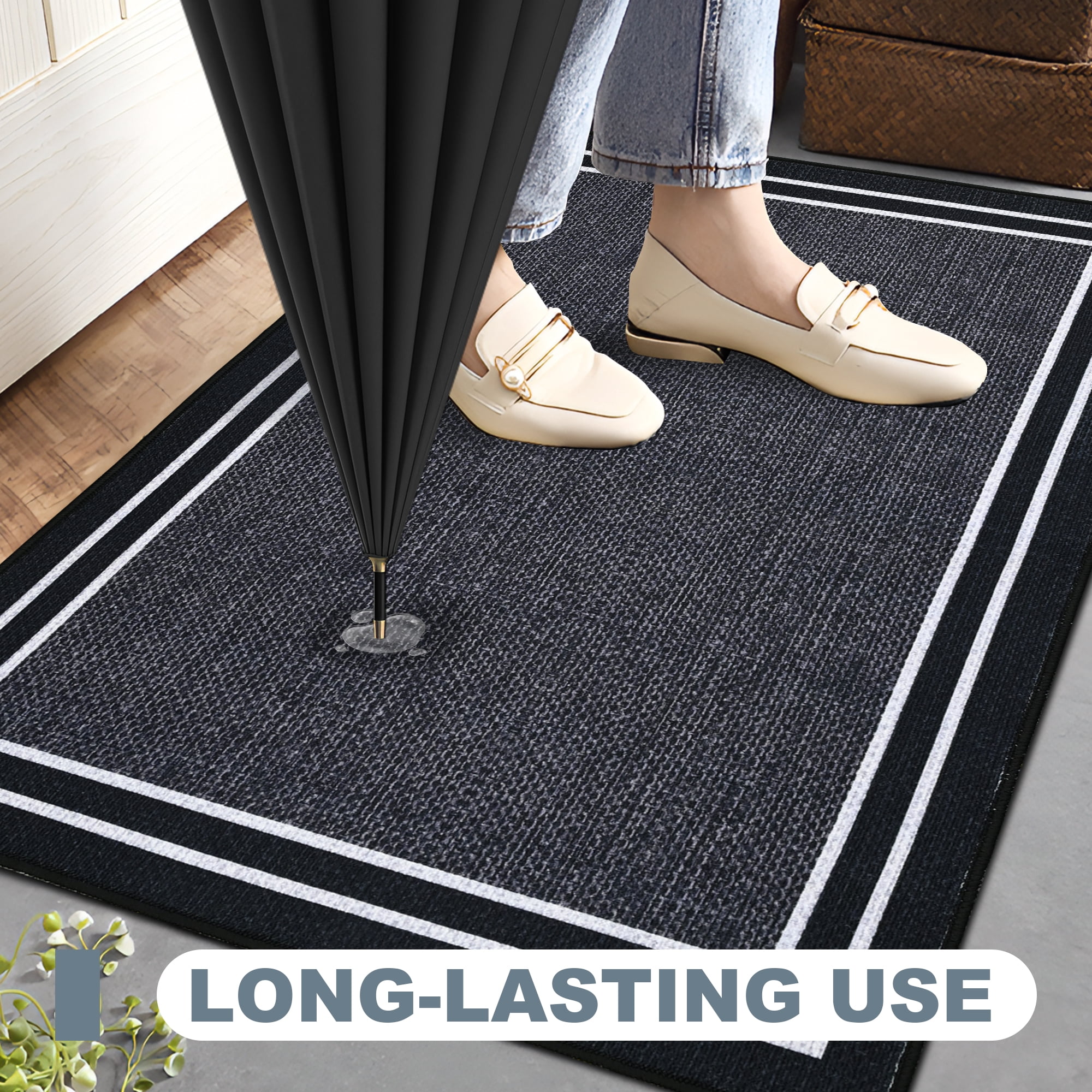 Vaparinckl Door Mat, Non Slip 24"x36" Front Indoor Doormat, Welcome Mat for Inside, Absorbent Rubber, Low Profile Dirt Trapper outdoor Rug For Entryway & Outside Entrance, Dark Gray