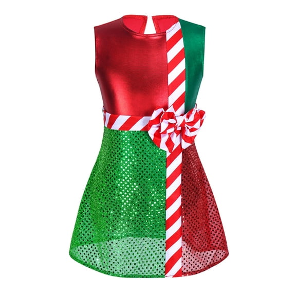 Miutii Kids Girls Sleeveless Sequins Back Cutout Dance Dress Christmas Santa Claus Stage Performance Clothes Red 12