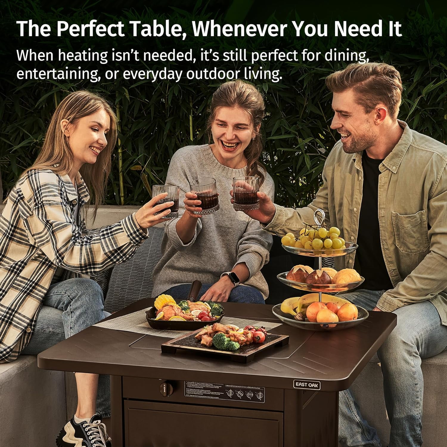 EAST OAK 28" 52000 BTU Propane Gas Fire Pit Table for Outside with Magnetic Lid Storage Basket & Lava Rocks CSA Certified for Patio, Chocolate Brown