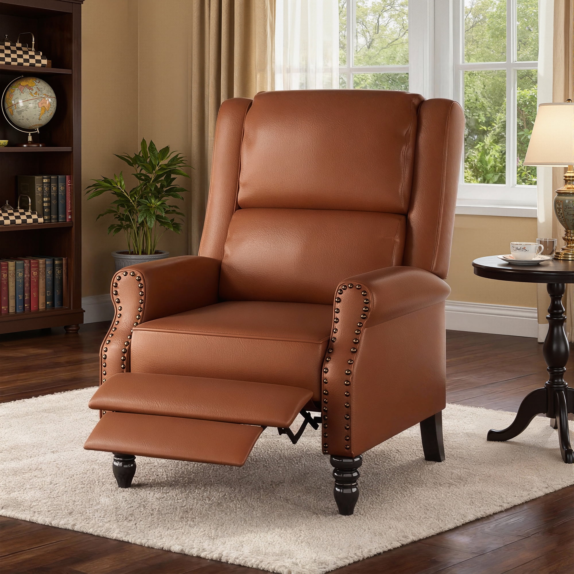 MAYEERTY Whiskey Brown Faux Leather Pushback Recliner Chair, Ergonomic Design for Living Room, Bedroom & RV