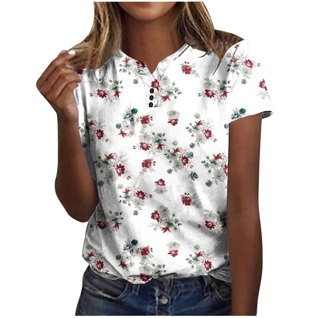 Chemises à Manches Courtes pour Femmes Mode Décontractée Chemises Imprimées Manches Courtes Tee-Shirt Ample Blouse Col en V Blouses à Manches Courtes pour Femmes