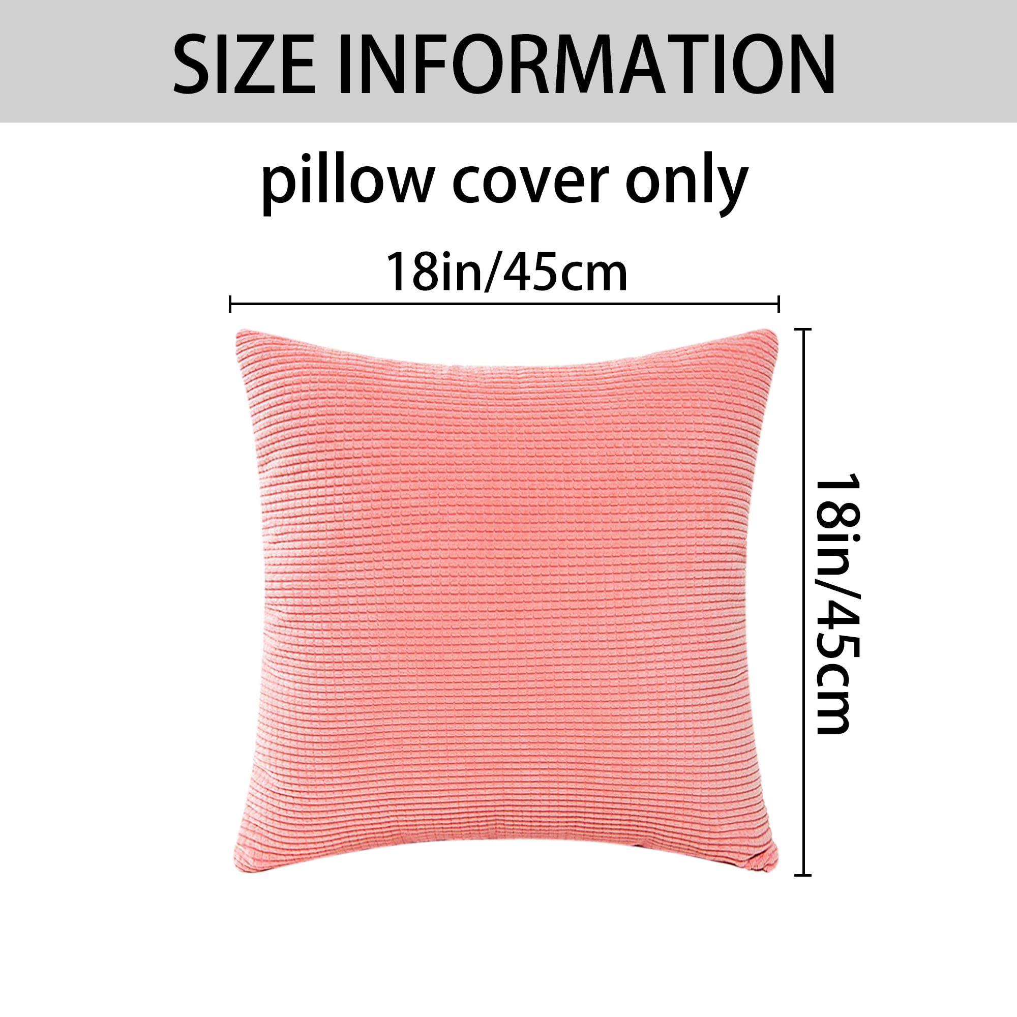 Unique Bargains 2 Pcs Corduroy Classical Soft Solid Pillow Cover Pink 18" x 18"