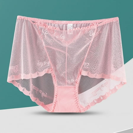 Super Deal: Women Underwear  Ropa Interior  Women Solid Color Underwear High Waisted Lace Tight And Breathable Underwear Panties SOPATENOR Pink XL