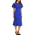 thumbnail image 4 of INSPIRE CHIC Women's Sheath Dress Ruffle Sleeve Round Neck Cocktail Party Work Midi Dress XS Royal Blue, 4 of 6
