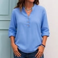 thumbnail image 2 of Pxiakgy Women's Long Sleeve Tops Henley Shirts Casual Trendy Button T Shirts 2025 Summer Basic Tunic Ladies' Autumn and Winter Fashionable Casual V Neck Button Loose Long Sleeved Shirt Top Sky Blue Xl, 2 of 4