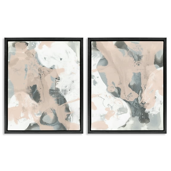 Stupell Industries Beige & Gray Splashes Abstract Painting Black Floater Framed Canvas Art Print Wall Art, 17 x 21, Set of 2