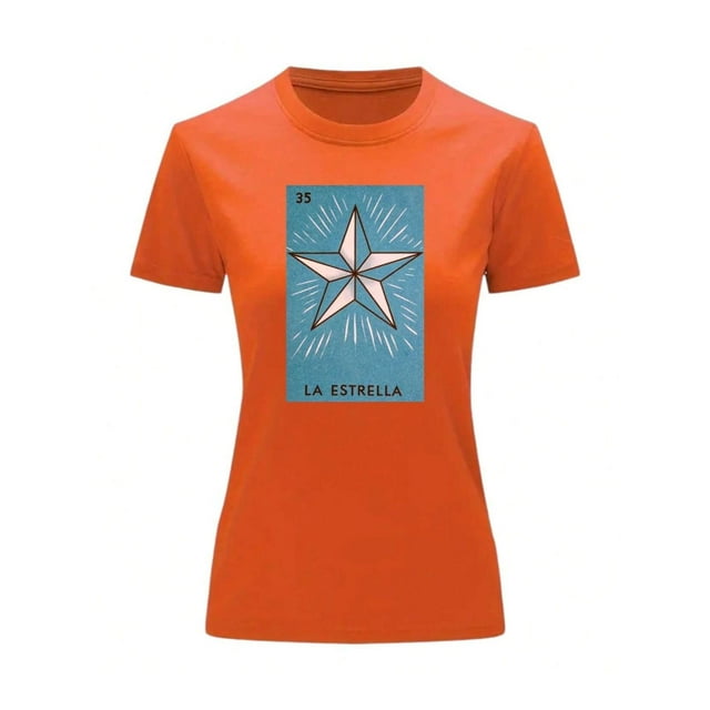 Playera Unisex De La Estrella De La Loteria Mexicana Color Anaranjado Talla Chica Marca Emil SaEs