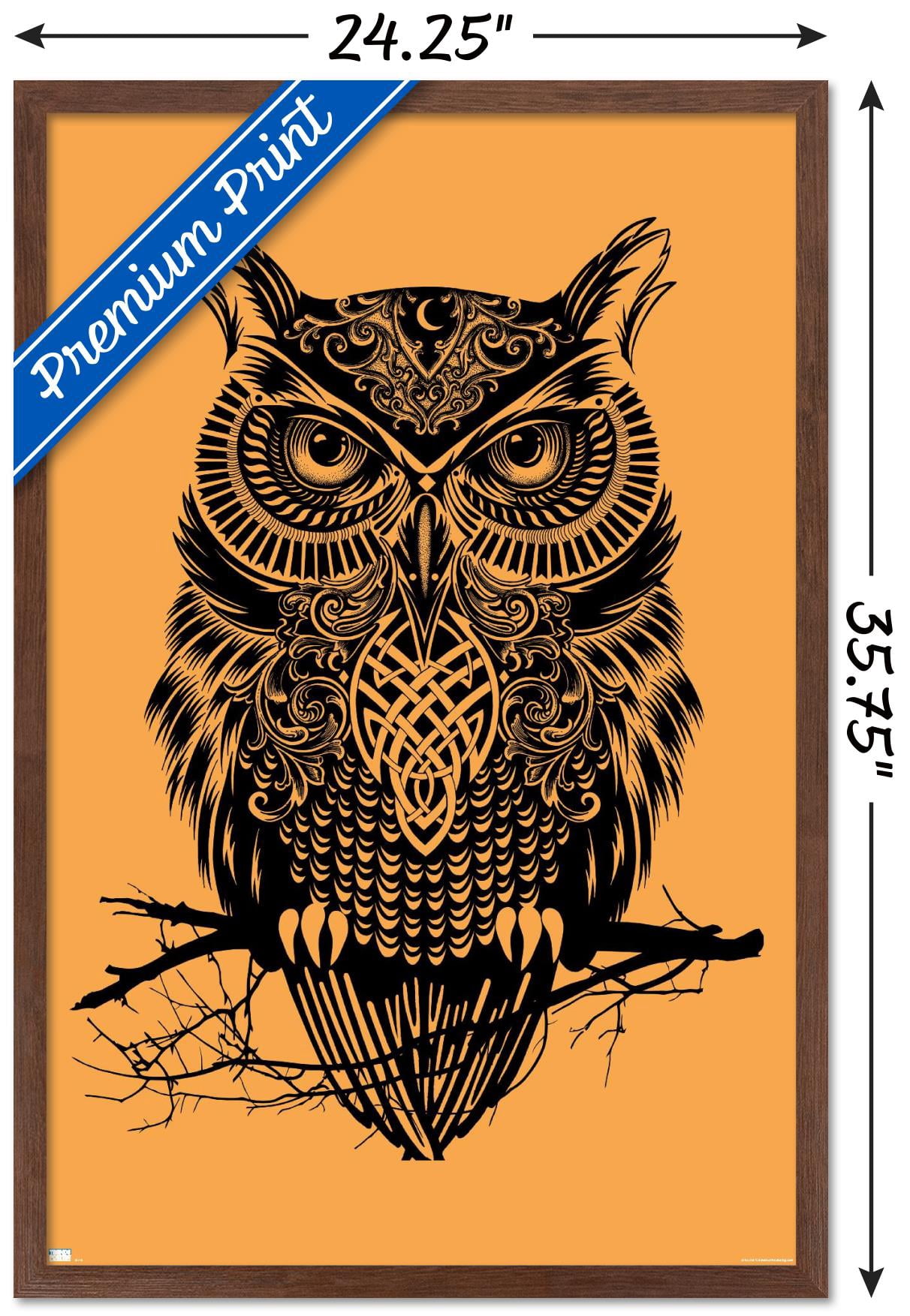 Rachel Caldwell - Warrior Owl On Orange Wall Poster, 22.375" x 34" Framed
