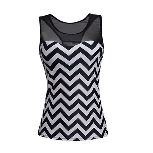 Toystoory Conjunto Tankini 2021, traje de baño a rayas, pantalones cortos, traje de baño estampado de piezas, traje de baño femenino de talla Traje de baño En blanco y negro L