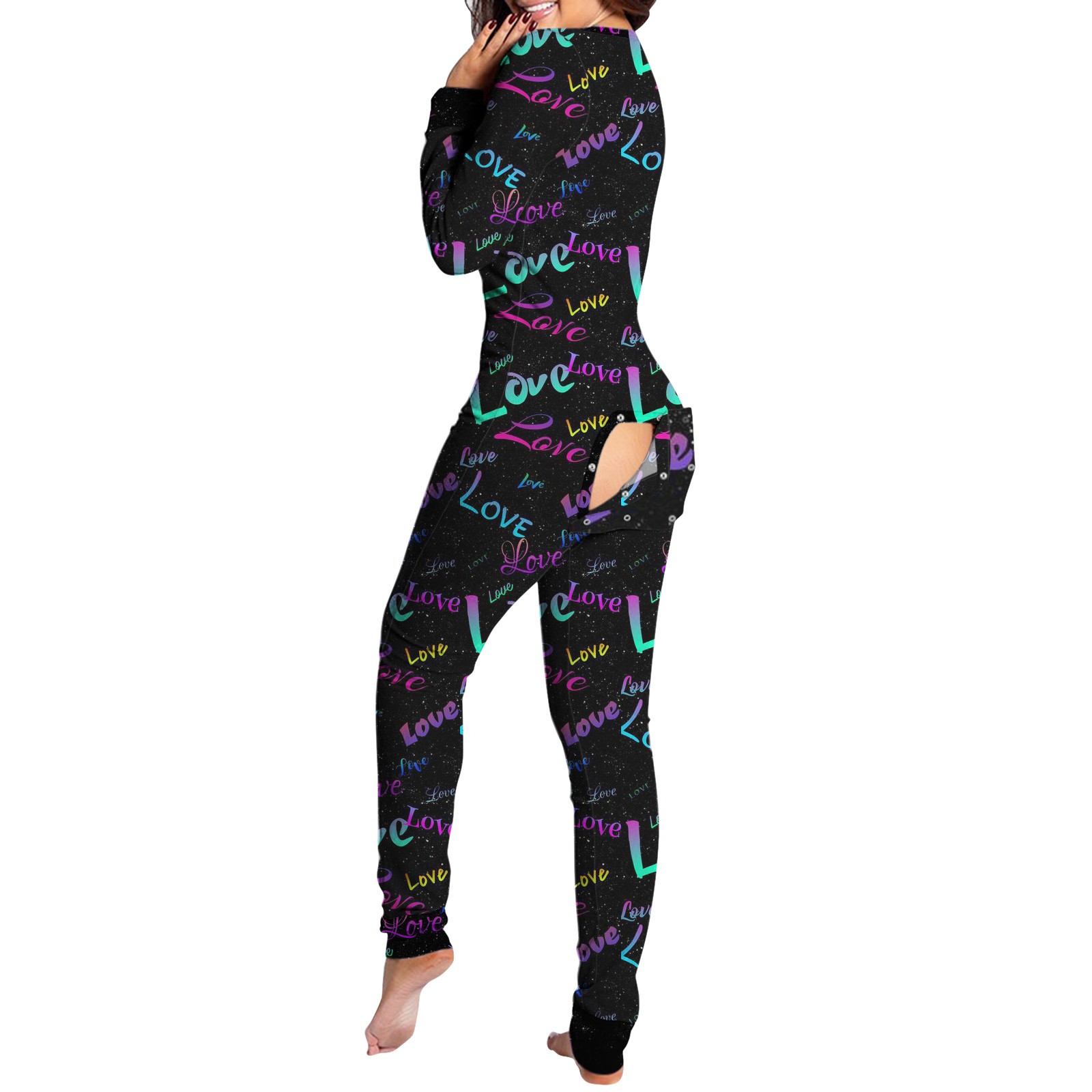 Aimik Halloween Print Onesies Pajamas with Butt Flap for Women,Autumn