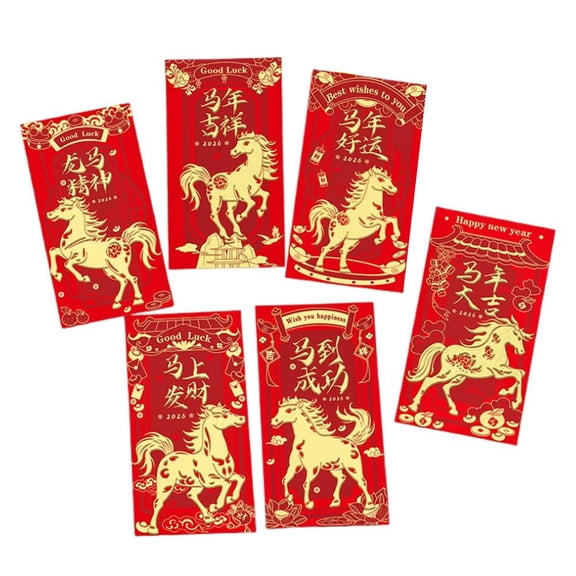 Year of the Horse Chinese Red Envelopes 6pcs