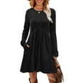 thumbnail image 4 of Women Rib-Knit Sweater Dress for Spring & Autumn - Round Neck, A-Line Midi Umbrella Skirt, Regular Sleeves, Black, S-3XL, 4 of 7