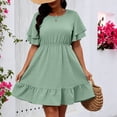 thumbnail image 5 of VBVC Women's Plus Polka Dot Ruffle Sleeve Mini Dress , Ladies' Crew Neck Elastic Waist A Line Dress , Summer Casual Flowy Ruffle Hem Dress For Women,Green,L-5XL, 5 of 7