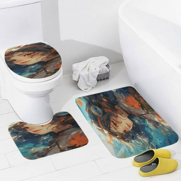 Nautical Green Sea Turtles Bathroom Mats Set of 3 Pieces，Non Slip Non Slip Mats, Washable Mats, Decorative Carpets for Bathrooms, Kitchens, And Bedrooms.