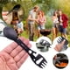thumbnail image 1 of Juego de 2 tenedores/cucharas de acero inoxidable | Juego de cuchara, tenedor y cuchillo multifuncional para acampar, hacer senderismo, picnics y viajes al aire libre | Utensilios portátiles de, 1 of 9