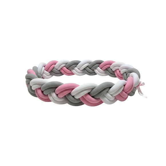 Protector Cuna Trenza 6 Tubos 4 Mts Bumper Bebe Rosa Gris Liso Rosa / Blanco / Gris