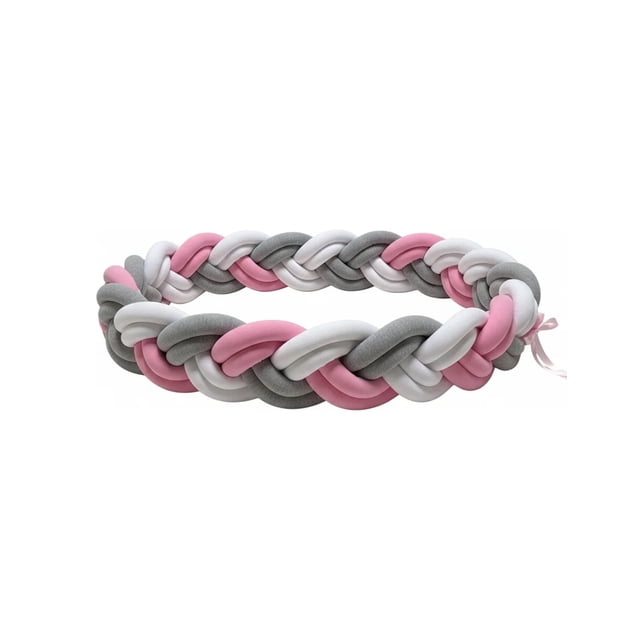 Protector Cuna Trenza 6 Tubos 4 Mts Bumper Bebe Rosa Gris Liso Rosa / Blanco / Gris