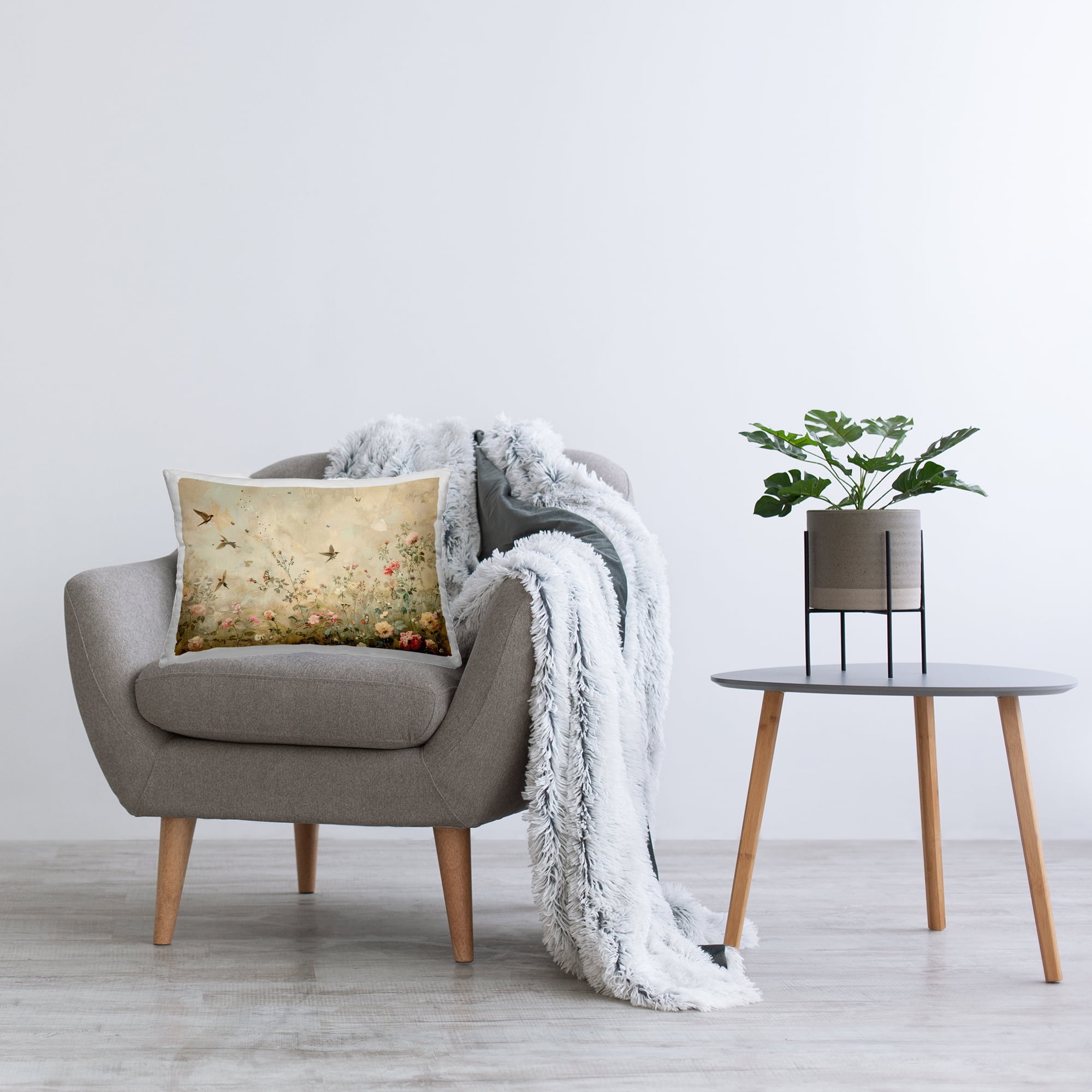Stupell Industries Swallows in Flower Meadow Decorative Printed Throw Pillow Design by Arlington Prints.