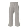 thumbnail image 3 of Womens Capris Trousers Cotton Linen Pants Drawsting Elastic Waist Straight Leg Loose Cropped Pants with Pockets, 3 of 5