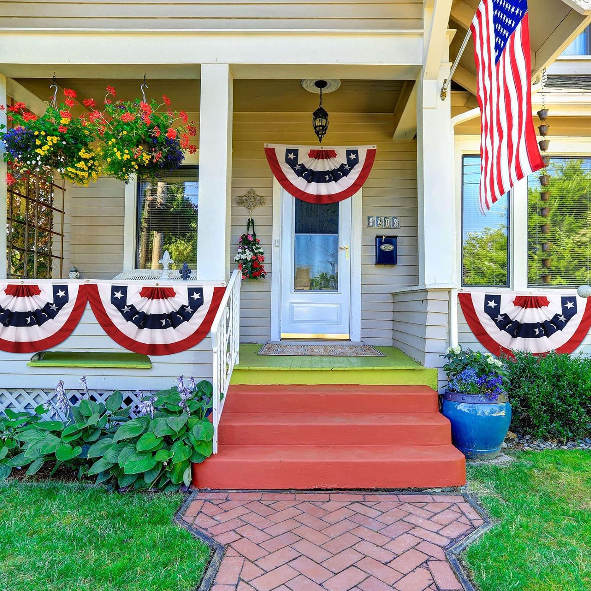 Deago USA Pleated Fan Flag American US Bunting Flag Patriotic Half Fan Banner Flag for 4th of July Memorial Day Indoor Outdoor Decoration (5 Pack, 1.5x3 Feet)