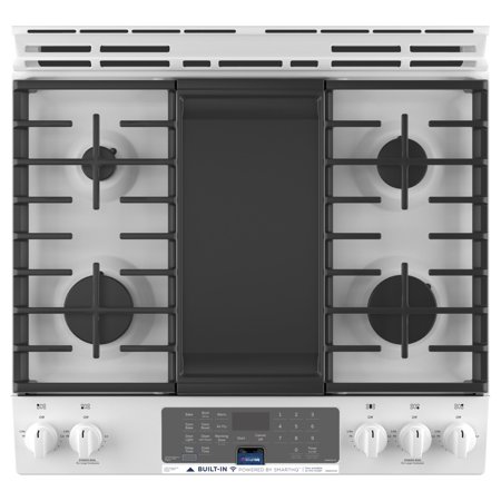 GE - 5.6 Cu. Ft. Slide-In Gas Convection Range with Self-Steam Cleaning, Built-In Wi-Fi, and No-Preheat Air Fry - Black on black