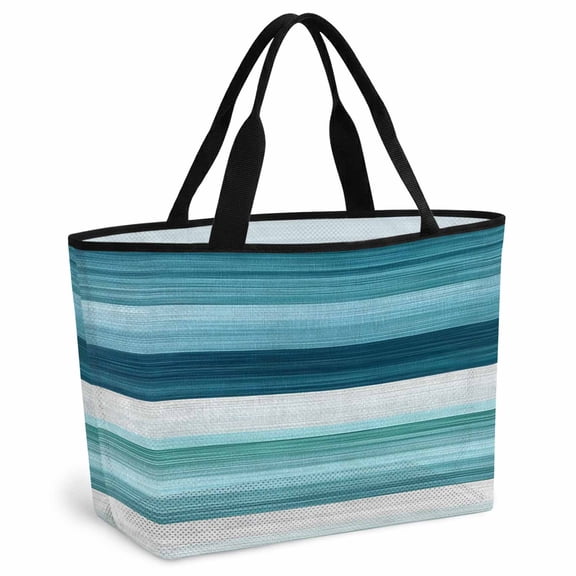 Teal Blue Green Beach Bag for Women,Large Breathable Mesh Beach Tote Bag,Modern Ombre Minimalism Abstract Stripes Sandproof Lightweight Travel Bags for Vacation Picnic Swimming Pool 15.7"x15.7"x9.1"