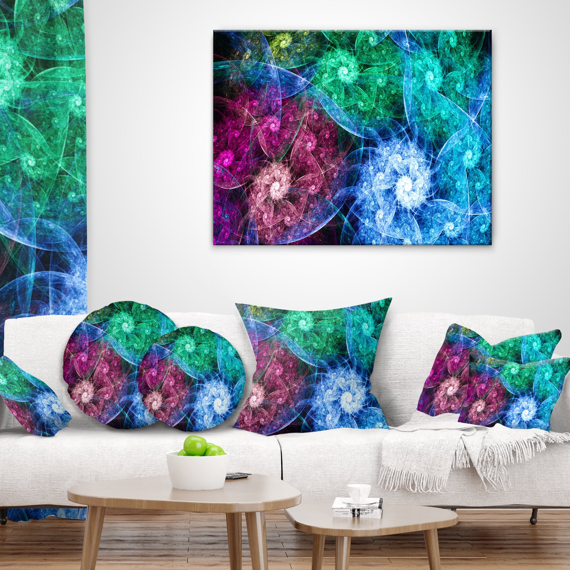 Designart Multi Color Bright Exotic Flowers - Abstract Throw Pillow - 18x18