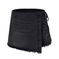 thumbnail image 5 of yueewhu Womens Denim Shorts Skorts Y2k Side Tie-up Bow High Waist Asymmetrical Frayed Hem Denim Shorts Wrap Jean Mini Skirt (Black, XL), 5 of 5