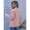 thumbnail image 6 of Women's Quarter Zip Tunics Fall Winter Long Sleeve Pullover Ribbed Quilted V Neck Collared Outfits Loose Pink S, 6 of 10